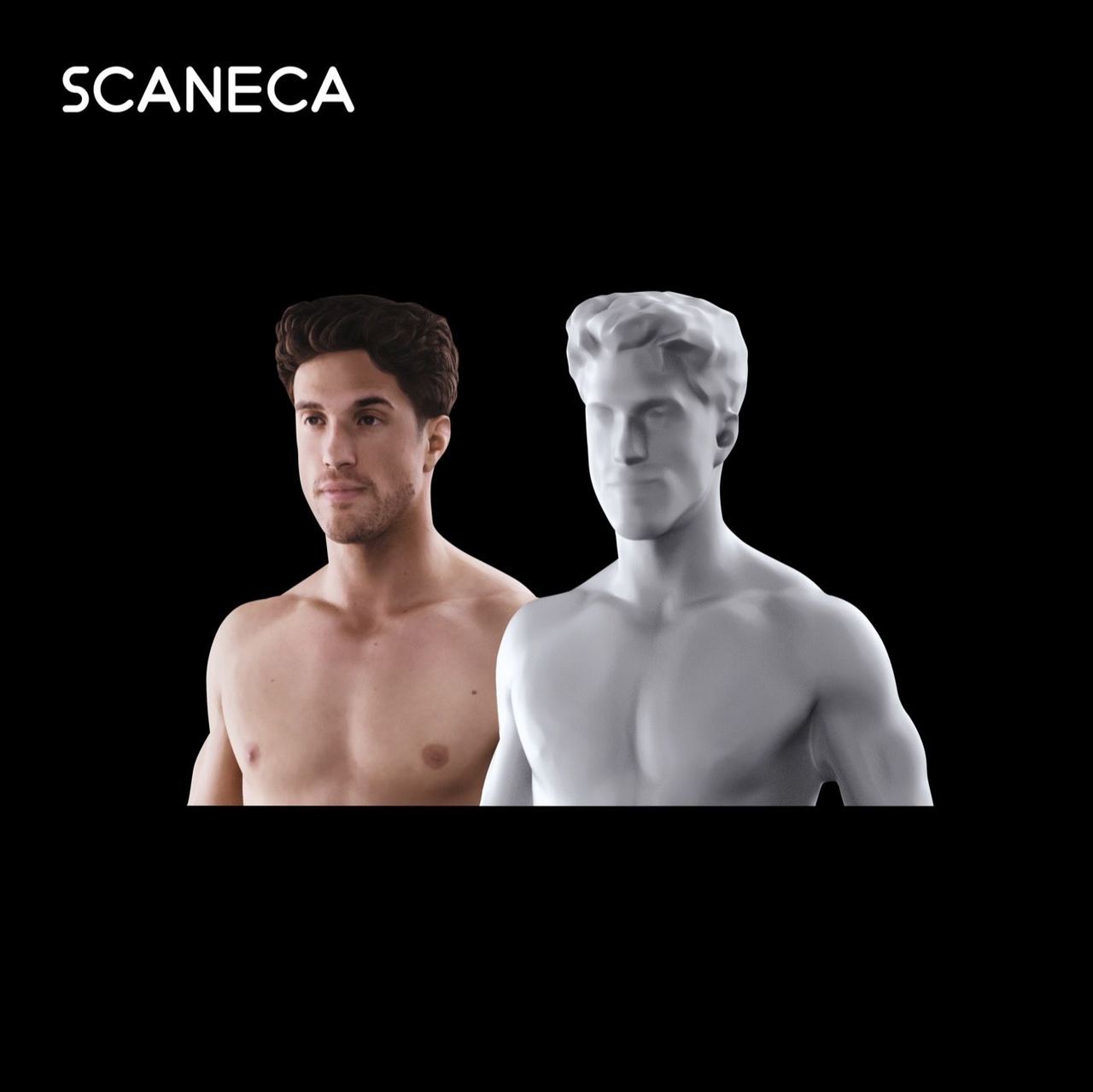 Avatarul 3D generat de SCANECA, alături de persoana scanată