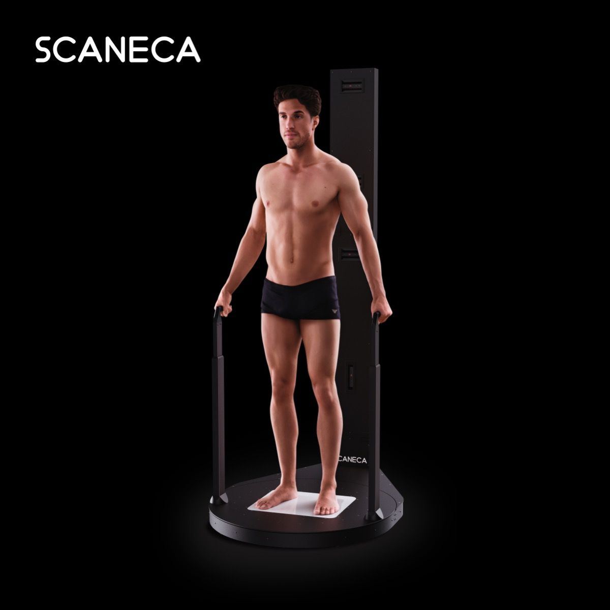 Scanerul corporal 3D SCANECA, cu o persoană pe platformă
